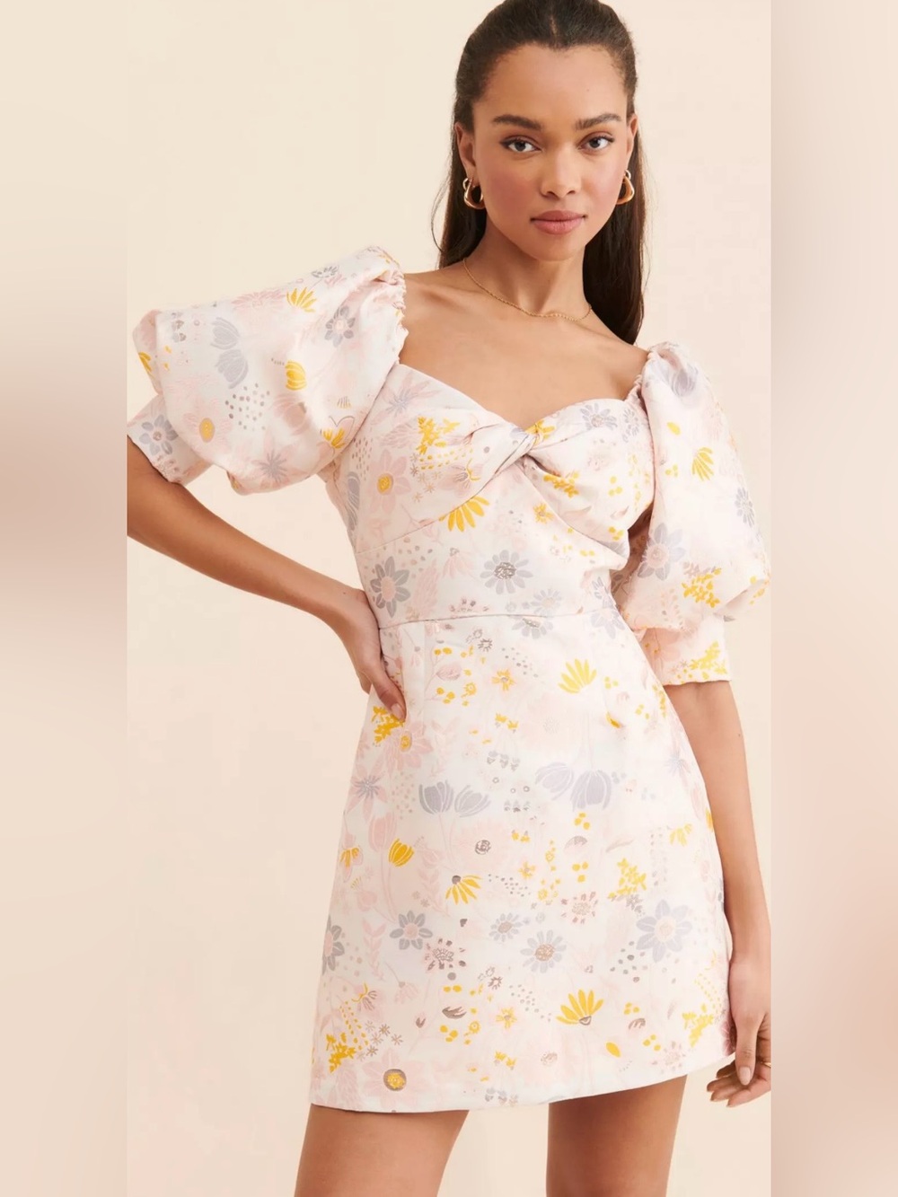 Hutch Anthropologie Floral Jacquard Puff Sleeve Mini Dress Sz 4 Homecoming Rush